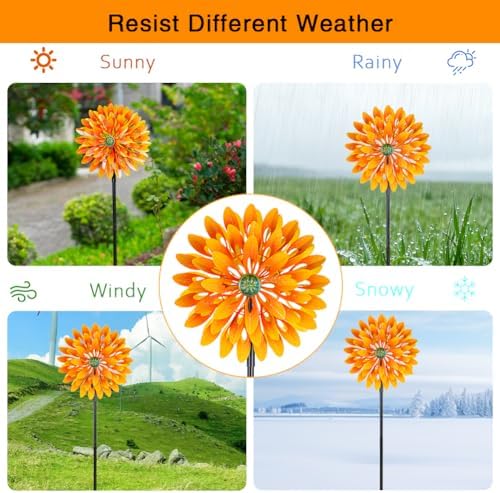 VEWOGARDEN Sunflower Wind Spinner with 6 Blades, Metal Kinetic Wind Spinners Outdoor for Yard, Garden, Lawn Decorations - Image 5