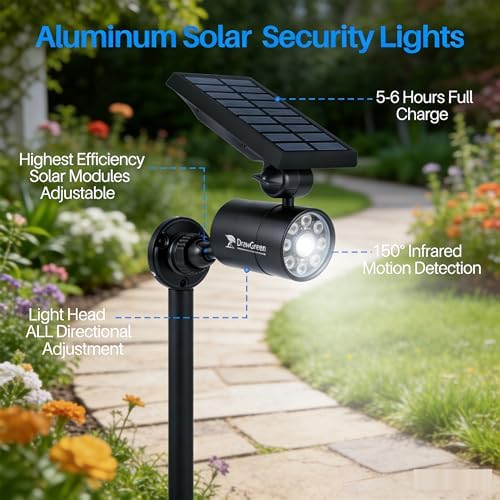 Solar Motion Lights for Outside Aluminum case(Not plastic), Outdoor Solar Flood Security Spot lights 1400LM 9W LED(130W Equ.) Garden Step Deck Patio Post Porch, 100-Week FREE Refund/Replacement(Black) - Image 2