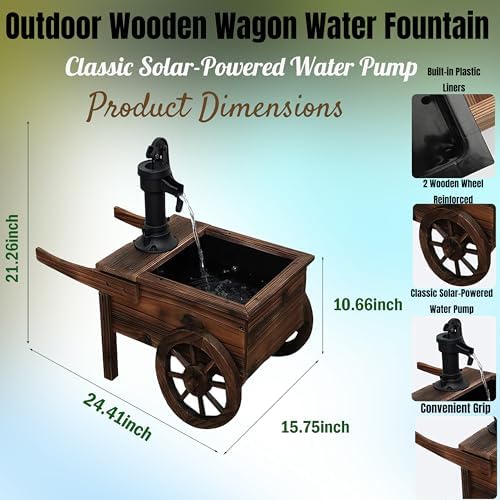 NestNature Solar Water Fountain|Wooden Fountain-Adds Rustic Farmhouse Charm - Image 2