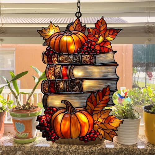 Fall Pumpkin and Books Acrylic Suncatcher - Image 4