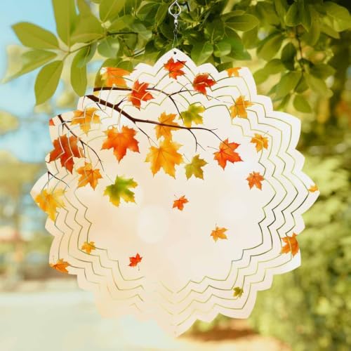 10 Inch Maple Leaves Fall Wind Spinner for Yard and Garden, Thanksgiving Branches Farmhouse Art Hanging Ornaments Outdoor 3D Kinetic Wind Sculpture Spinners Indoor Outdoor Patio Décor Ornaments Gift - Image 2