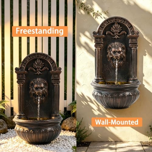 31" H Lion Head Wall Fountain, Outdoor Resin Fountain, Bronze - Image 3