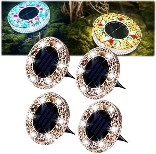 Mosaic Solar Disk Light, Solar Ground Lights Outdoor Waterproof, Auto On Off Decorative Driveway Lamps Colorful Landscape Lighting for Garden Patio Lawn Yard Decor (1pc-c) by Unknown