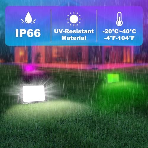 AUXTINGS 150W RGB LED Floodlight,15000LM Smart Flood Lights Outdoor with APP Control, Colour Changing,Timing Scene Lighting for Party Stage Garden Halloween Christmas Decorations,IP66 US Plug,4 Pack - Image 6