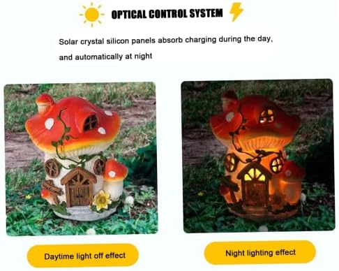 Solar Fairy Garden House, 19cm/7.5inch Resin Mushroom House Fairy Garden Accessories Outdoor, Mushroom House Figurines with Solar Light, Garden Waterproof Mushroom Decor, Standard - Image 4