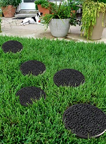 A1 Home Collections Rubber Multi Functional-Garden Stepping Stone Mat Round, Natural Rubber Heavy-Duty Beautiful Hand Finished Design 14"X14" Set of 3, Paisley Black - Image 4