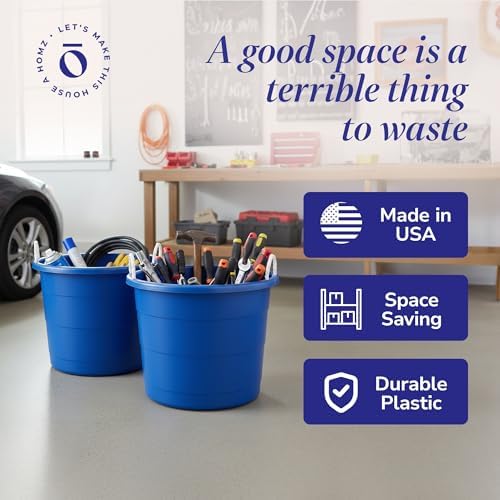 HOMZ Utility Tub, Storage Bucket with Rope Handles, 17 Gal, Blue, 2 Pack - Image 6
