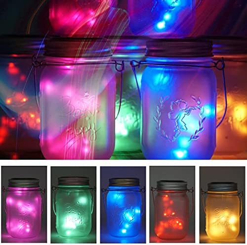 10 Pack 30 LED Solar Mason Jar Lid String Lights,Fairy Lights String Lids Lights Including 10 Pcs Hangers,for Indoor Outdoor Wedding Patio Garden Party Decorations Gift(No Jars) (5 Colors) - Image 3