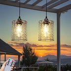 Battery Operated Hanging Outdoor Chandelier, Battery Power 5′′×6′′ Pendant Light, Gazebo Lights Outdoor, 4 AA Batteries, for Gazebo, Pergola, Porch, Patio, Indoor Outdoor Decor Lighting (2) by ALLFORTUNE