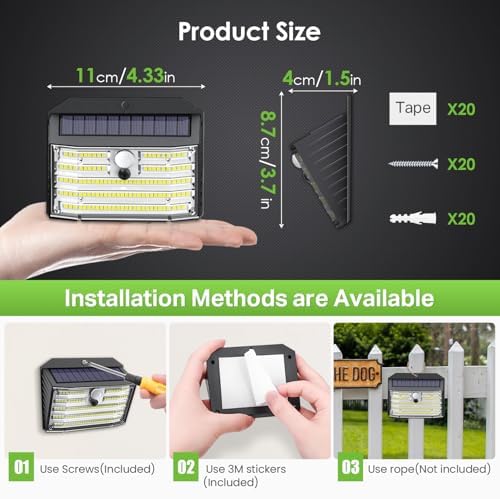[20 Packs] Solar Motion Lights Outdoor, Ultra Bright Solar Fence Lights with Motion Sensor, IP65 Waterproof Security Light 3 Modes, 270° Lighting Angle, Wall Lights for Deck Patio Fence Garage Door - Image 4