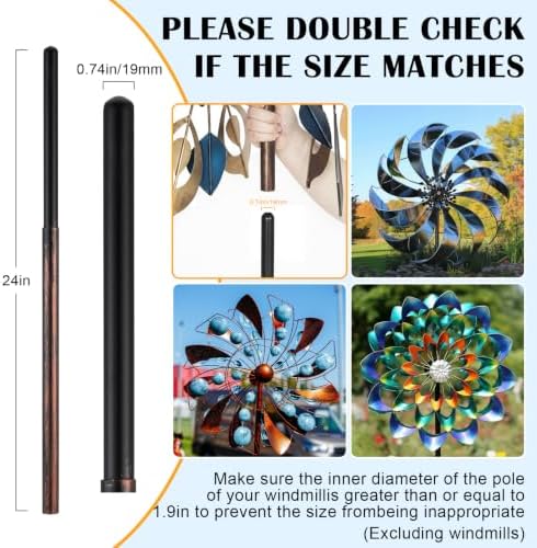 LEIFIDE Copper Color 72" h Replacement Pole for Large Wind Spinner, Windmill Replacement Parts, Three-Part Composition, 22mm Thicker Tube, Easy Assembly for Large Metal Wind Spinner (5 Prongs Base) - Image 5