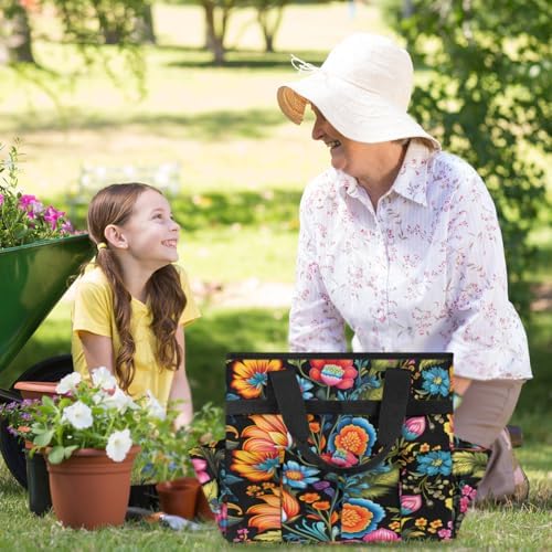 Colorful Flowers Garden Tool Bag Organizer Heavy Duty Spring Summer Gardening Tote Bag with 10 Pockets for Women Men Gardening Gifts - Image 6