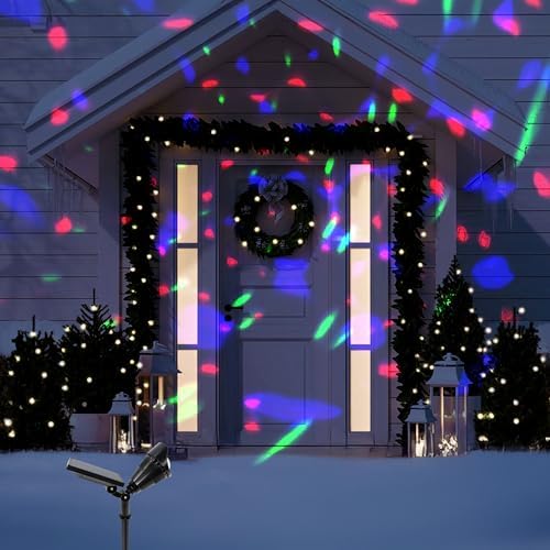 Alpine Corporation 6" Tall Solar Rotating Projector Lights, Dual Function with Multicolor LED Outdoor Decorative Lights, Black - Image 2