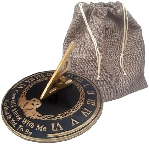 10'' Grow Old Sundial Clock – Solid Aluminum Antique-Style Garden Sundial with Jute Gift Case, Outdoor Patio & Yard Decor, Weather-Resistant Compass Timepiece, Nautical Gift - Image 3