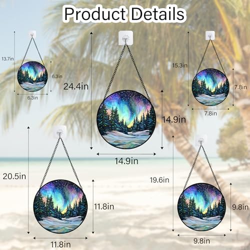 Aurora Landscape Stained Glass Window Hanging Suncatcher Xmas Gifts 15" - Image 7