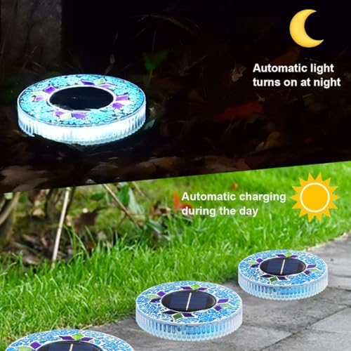 Outdoor Waterproof Mosaic Solar Ground Lights, Solar Disc Lights Outdoor Waterproof, Waterproof Colorful Glass LED Stake for Pathway Walkway Yard Patio Lawn(Purple) - Image 4