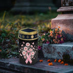 Poceacles Solar Lights Outdoor Grave Candle for Cemetery Decoration Solar Outdoor Lights for Garden Lawn Backyard Pathway Decor, Pink Ribbon Daisy Butterfly Black, Set of 2 - Image 3