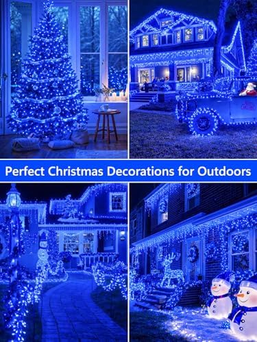 4 Pack 180FT Solar Christmas Lights Outdoor Waterproof, Super Bright 320 LED Solar String Lights with 8 Lighting Modes, Green Wire Solar Twinkle Fairy Lights for Outside Tree Xmas Party Garden(Blue) - Image 5