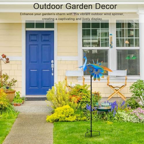 hogardeck Wind Spinner Outdoor, 60" Metal Peacock Wind Spinner with Heavy-Duty Stakes, Multi-Color 360° Rotating Wind Sculpture Kinetic Yard Art for Home Outside Garden Lawn Backyard Patio Decor - Image 5