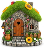 Sunflower Fairy Garden House with Ladybug, Solar Lighted Resin Yard Statue - Image 2