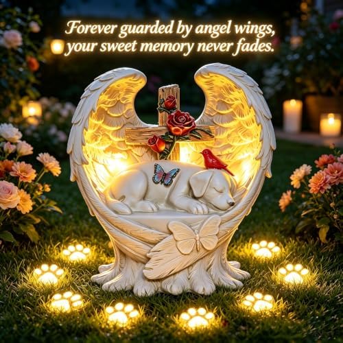 Dog Memorial Stone Solar Angel Wings Garden Statue 10inch - Image 4