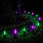 Halloween Pathway Lights with 10 Green and Purple C9 LED Stakes by Konictom