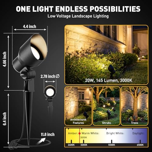 GOLDEN STAR Landscape Spotlights 12V AC 20W Lights G4 Halogen, 8 Pack - Image 2