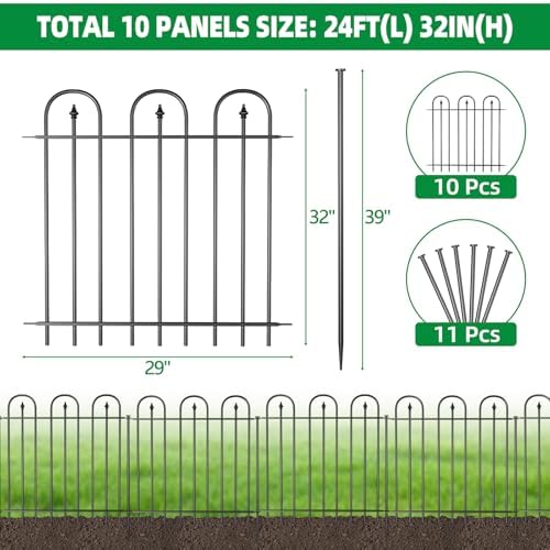 Garden Fence Animal Barrier - 10 Panels, 32 in(H) x 24 ft(L) No Dig Garden Fence, Arched Decorative Garden Fence Border with Ground Stakes, Rustproof Metal Fencing for Yard Patio Dog Rabbit - Image 2
