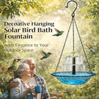 Solar Cascade Hanging Bird Bath Fountain, Metal Solar Powered Birdbath with Water Pump, Large Humming Birds Baths Fountains for Outdoor Garden Decor (Three-Tiered Fountain) - Image 2