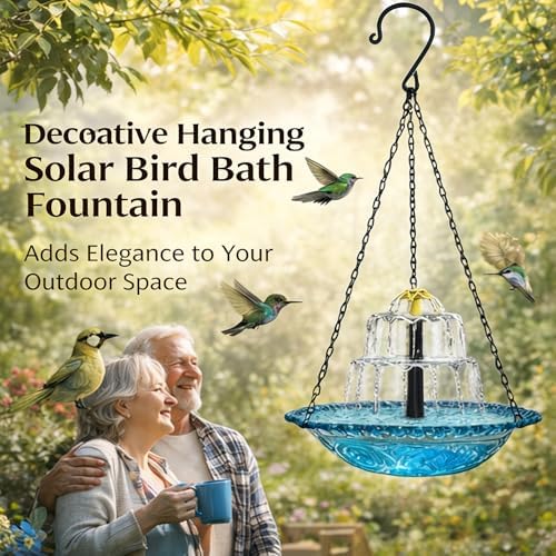 Solar Cascade Hanging Bird Bath Fountain, Metal Solar Powered Birdbath with Water Pump, Large Humming Birds Baths Fountains for Outdoor Garden Decor (Three-Tiered Fountain * 2) - Image 2