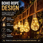 Solar String Lights Outdoor, 18Ft 10 LED Boho Rope Lights with Warm White Bulbs, Solar Powered Patio Lights with 8 Modes, Waterproof, for Garden Porch Decor (24, Warm White, 10m) - Image 6