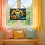 Rainbow Bridge Over Meadow Stream Rectangular Stained Glass Suncatcher – Hanging Window Panel with Animal & Nature Scene – Vibrant Glass Art Gift for Wildlife, Fantasy, Nature Lovers YSUv9u - Image 5
