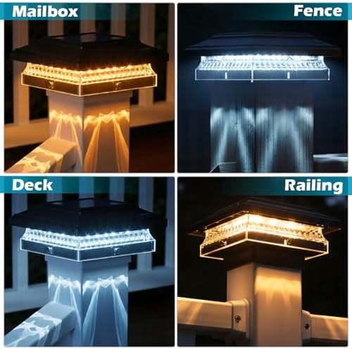 SIEDiNLAR Solar Post Cap Lights 4x4 & 5x5, 6 Pack 2 Modes 50 Lumens Black - Image 3