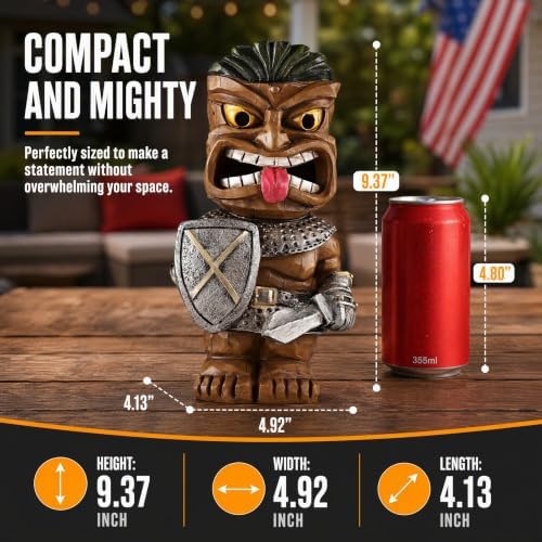 Solar Tiki Statue, Warrior with Sword & Shield, LED Eyes Outdoor Tiki Decor - Image 4