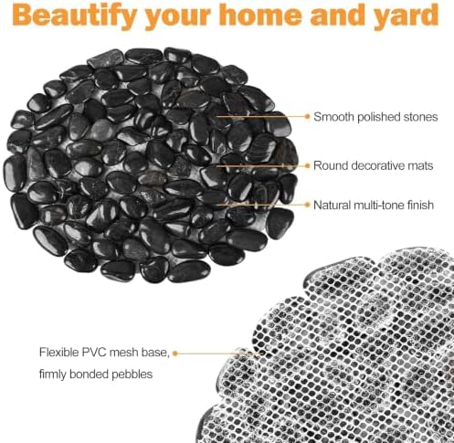 River Rock Stepping Stones Outdoor for Garden Walkway, 12 inch Diameter 6 Pcs Round Shape Paver Step Stones Polished Pebble River Stone Mat for Yard Lawn Patio Pathway Walk Way - Black - Image 4