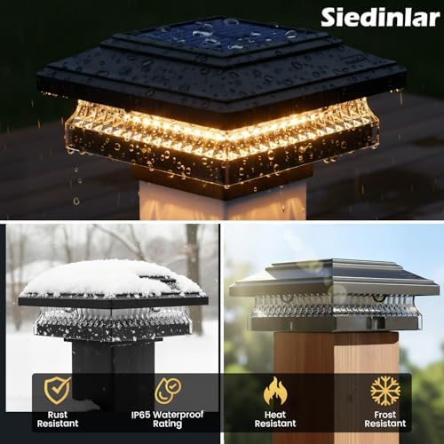 SIEDiNLAR Solar Post Cap Lights 4x4 & 5x5, 6 Pack 2 Modes 50 Lumens Black - Image 6