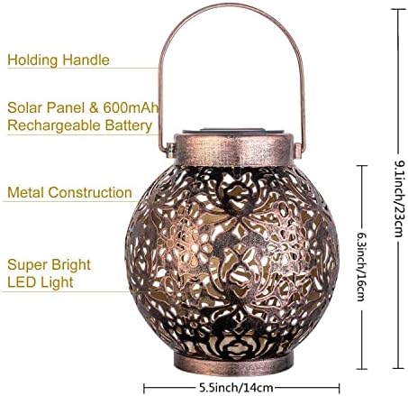 2 Pack Solar Hanging Lantern Lights, Metal Outdoor Decorative Lamp, Bronze - Image 3