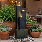 Modern Geometric Design Water Fountain Outdoor with LED Lights, 23.6" Tall Cascading Water Feature for Patio, Lawn, Backyard & Garden, Water Fountain Decor (Modern Geometry 40" H) by BHFOLO
