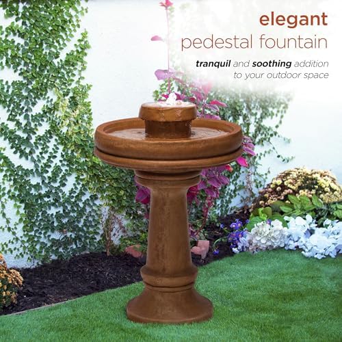 Alpine Corporation TZL202 Outdoor Floor Vintage Pedestal Water Fountain with Bird Bath and LED Lights, 29", Brown - Image 4