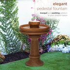 Alpine Corporation TZL202 Outdoor Floor Vintage Pedestal Water Fountain with Bird Bath and LED Lights, 29", Brown - Image 4