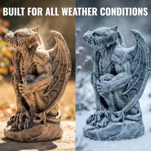 OLOMA Medieval Gargoyle Concrete Garden Statue Handmade Outdoor Gothic Beast Decor Cement Guardian Fantasy Creature Sculpture Yard Ornament Lawn Patio Porch Decor Garden Accent Gift - Image 6