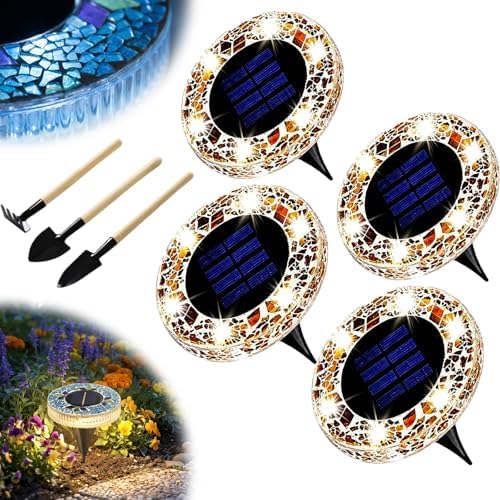 Mosaic Solar Disk Light, 2026 New Solar Mosaic Disk Lights - Waterproof LED Pathway Lights with Auto On/Off, Colorful Outdoor Garden, Yard & Walkway Decor, Solar Powered, Tempered Glass (Yellow*4) by LegvixiQualityYouCanTrust