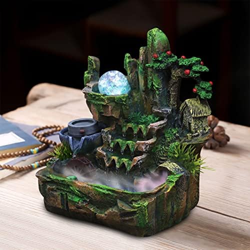 Tabletop Fountain Ornament, 110V Desktop Waterfall Fountain with LED Atomizer and Pond, Featuring Realistic Waterfall Artificial Trees, Rockery Water Fountains for Indoor Home Office Desk Decor (A) - Image 6