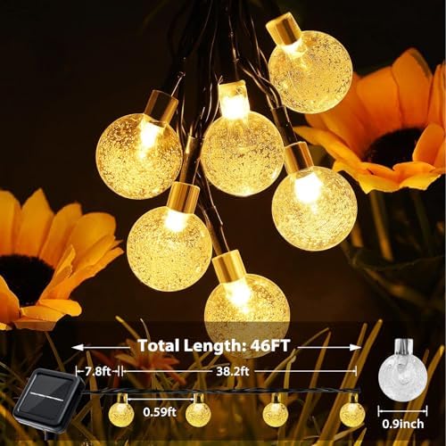 Outdoor Solar String Lights, 2x46FT 66LED 8Modes Crystal Solar Powered Christmas Fairy String Lights Waterproof for Outside Yard Fence Easter Holiday Party Garden Decor 2Pack(Warm White) - Image 2