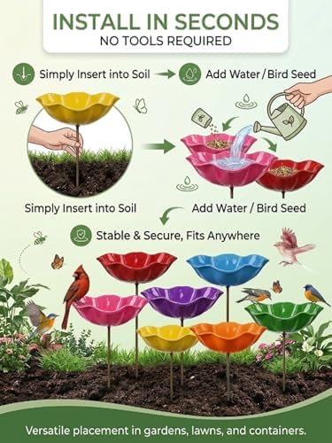 Handmade Metal Flower Garden Stake Bird Bath Bee Watering Station Feeder Pollinator Outdoor Decorative Bowl Butterfly Wildflower Rustic Yard Art Support for Outdoor Yard Decor(Purple) - Image 5
