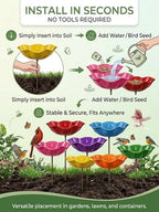 Handmade Metal Flower Garden Stake Bird Bath Bee Watering Station Feeder Pollinator Outdoor Decorative Bowl Butterfly Wildflower Rustic Yard Art Support for Outdoor Yard Decor(Purple) - Image 5