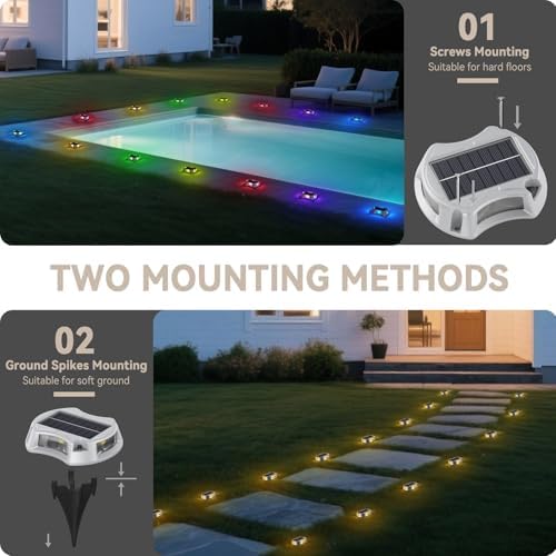 LumiZen Upgraded Solar Driveway Lights with Remote Control 12 Pack, 9 Color Changing & 12 Modes IP68 Waterproof for Marine Dock Deck and Walkway Pathway Garden Yard, RGB LED Outdoor Markers Landscape - Image 7