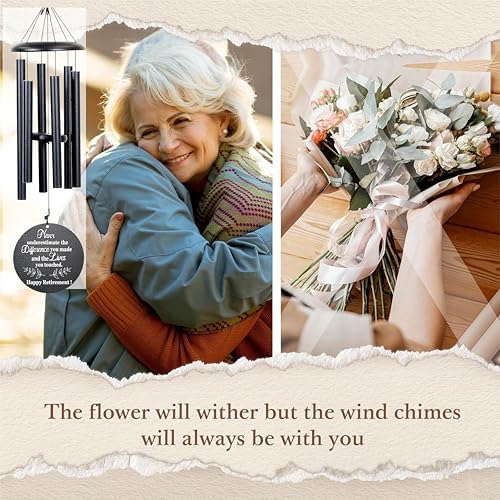 Retirement Gift for Woman Men, 32" Wind Chimes Retirement Gifts, Happy Retirement Gifts for Coworker Colleague Boss Teachers Nurses Friends, Going Away Gifts Retirement Decorations (Black) - Image 2