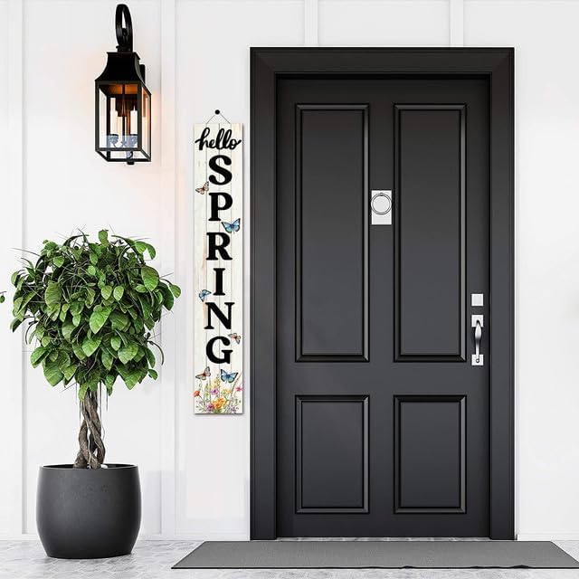 Spring Porch Sign Hello Spring Sign for Front Door 8"x63" Spring Door Decor Vertical Wood Porch Sign Wooden Tall Welcome Sign Farmhouse Standing Wooden Hanging Sign for Home Indoor Outdoor - Image 6