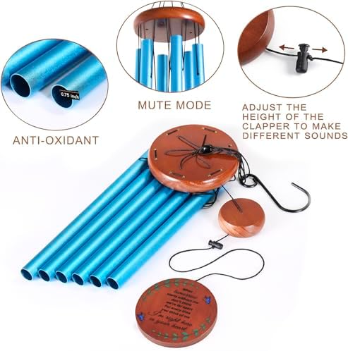 Memorial Wind Chimes for Loss of Loved One – Sympathy Gift for Loss of Dad, Mom, Baby, or Friend – Outdoor Bereavement Wind Chimes, Blue Round Design - Image 5